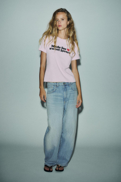 ZARA ХЛОПКОВАЯ ФУТБОЛКА С НАДПИСЬЮ, РОЗОВЫЙ