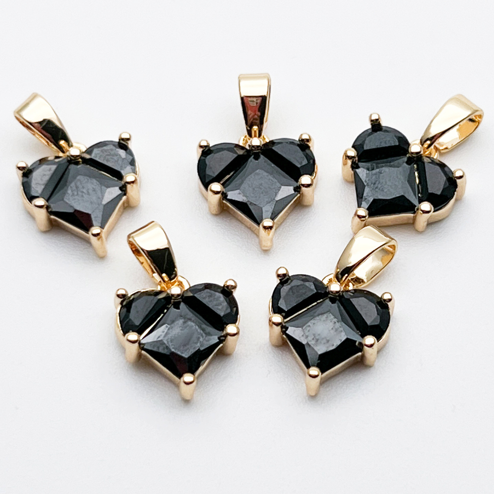 Подвеска Сердце, цвет золото+черный, размер 10 мм, цена за 1 шт