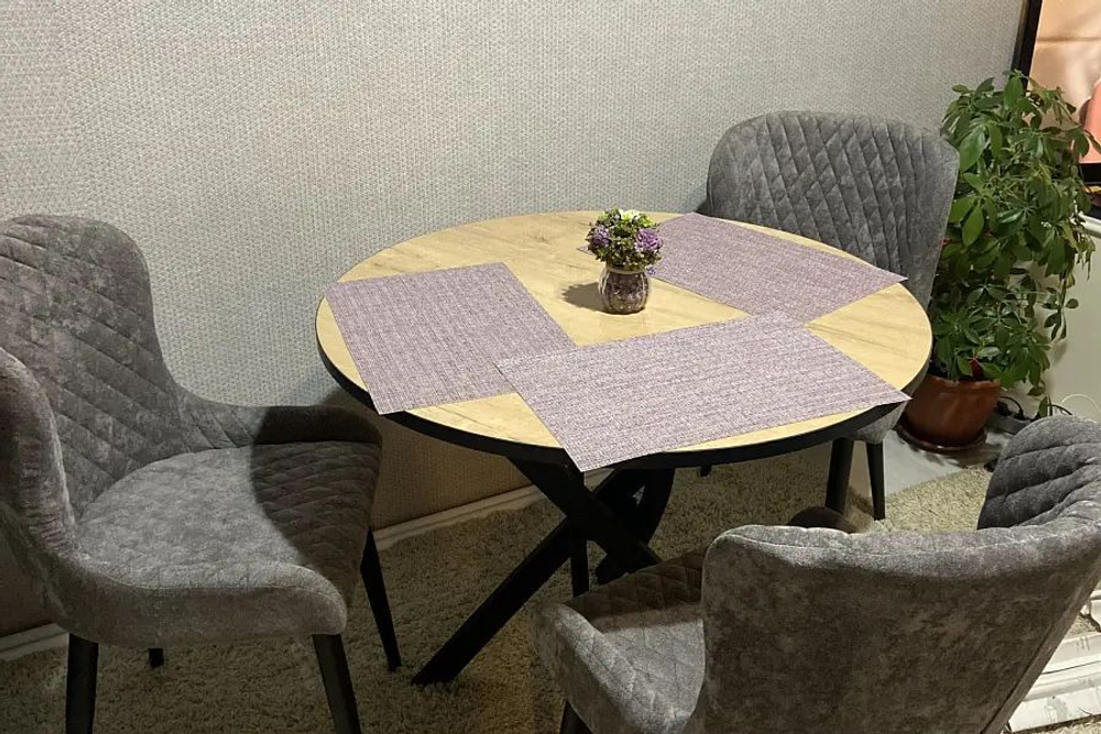 Стол кухонный обеденный круглый Чёрный Муар/Ателье Тёмный Глянец, Диамонд, 90х90х75 см