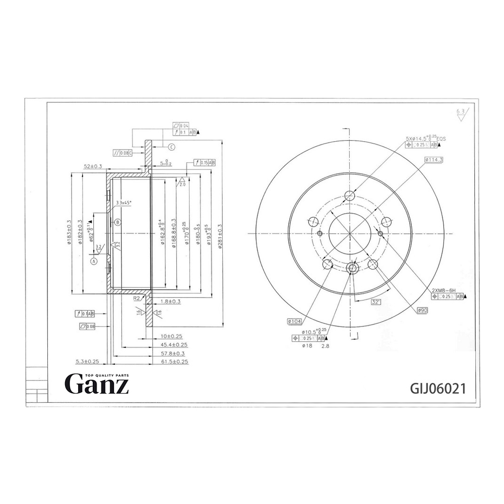 Диск тормозной GANZ задний с покрытием TOYOTA Camry 06 Арт.: GIJ06021