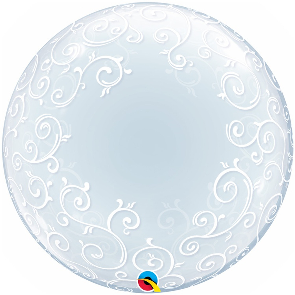 Шар Фольгированный Узор филигранный Bubble Прозрачный (Персиковый)