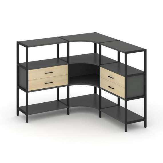 Shelf System Трехсекционный угловой стеллаж трехярусный с ящиками SN.STMU-331 Антрацит/Акация Лорка/