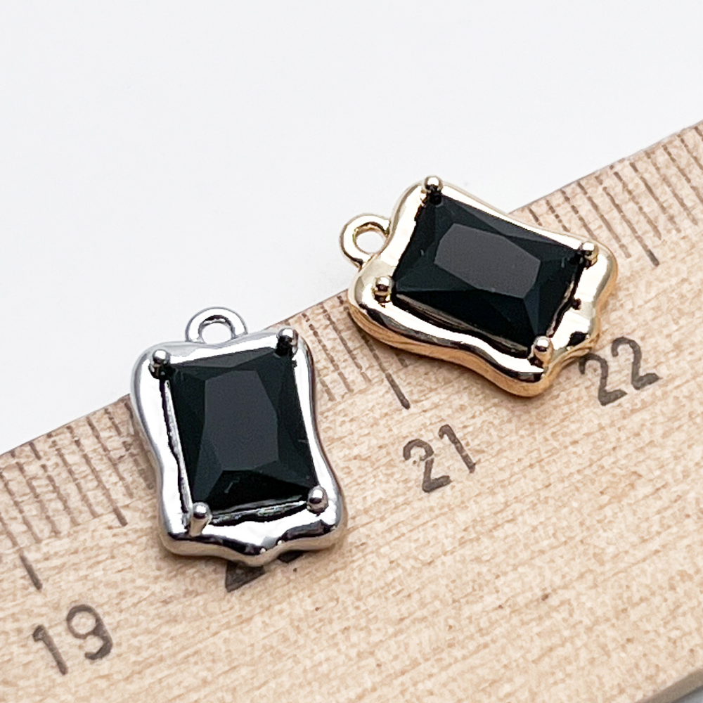 Подвеска Прямоугольник, цвет серебро+черный, размер 13*9 мм, цена за 1 шт