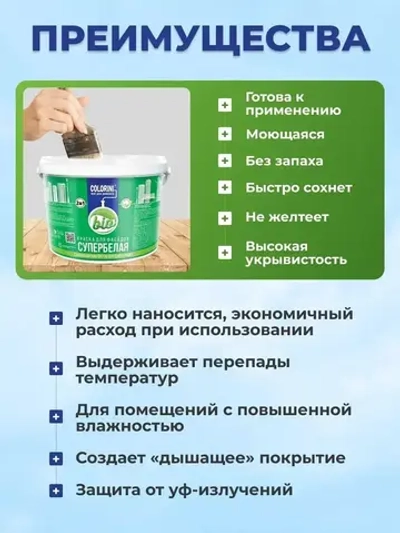 Краска фасадная для наружных работ белая матовая 2.7 кг
