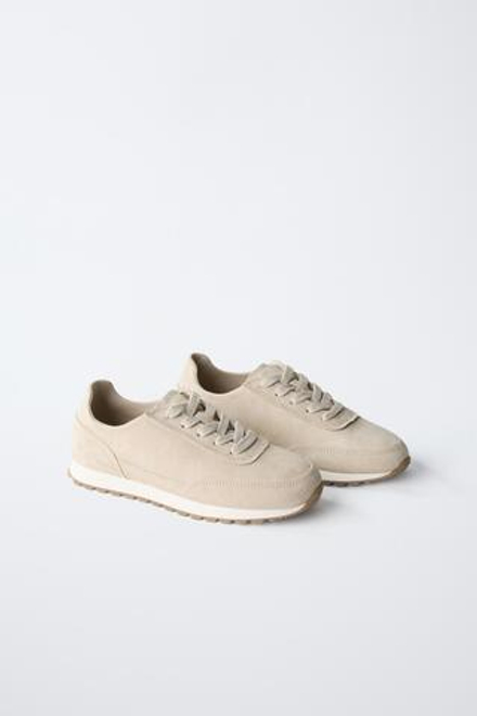 ZARA КОЖАНЫЕ СПОРТИВНЫЕ КРОССОВКИ, ЭКРЮ