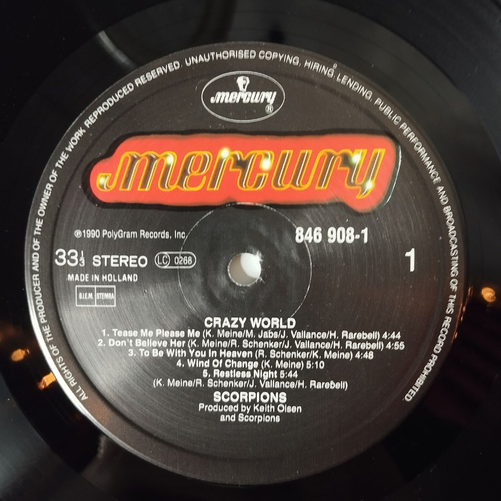 Винтажная виниловая пластинка LP Scorpions Crazy World (Holland 1990) Wind Of Change