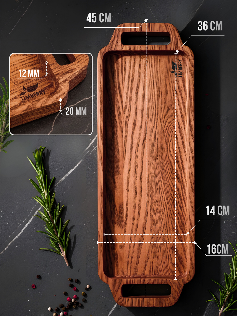 Поднос деревянный 45х16 см с ручками