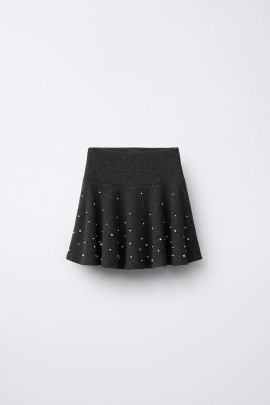 ZARA ЮБКА SOFT TOUCH С ЖЕМЧУГОМ, АНТРАЦИТОВО-СЕРЫЙ