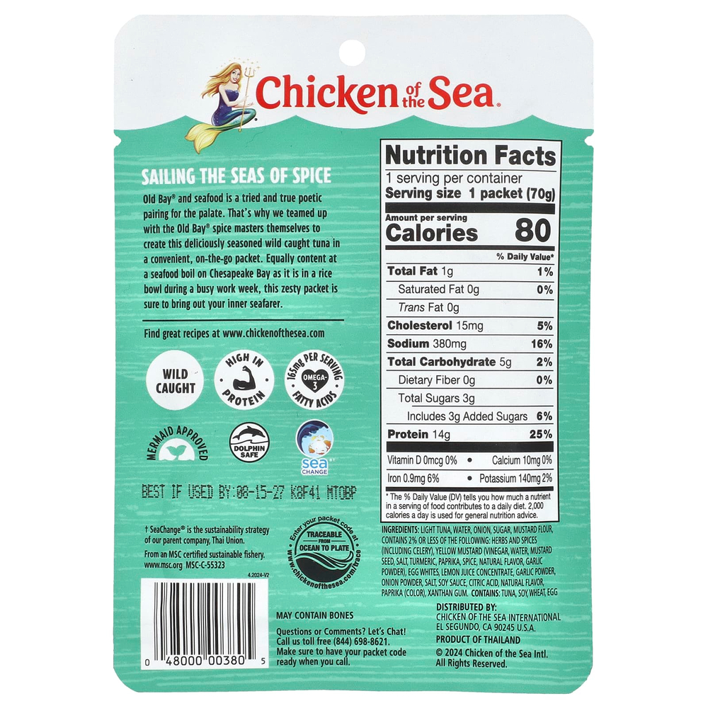 Chicken of the Sea, Дикий светлый тунец, приправа Old Bay®, 70 г (2,5 унции)