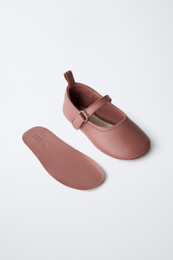 ZARA КОЖАНЫЕ БАЛЕТКИ, РОЗОВЫЙ