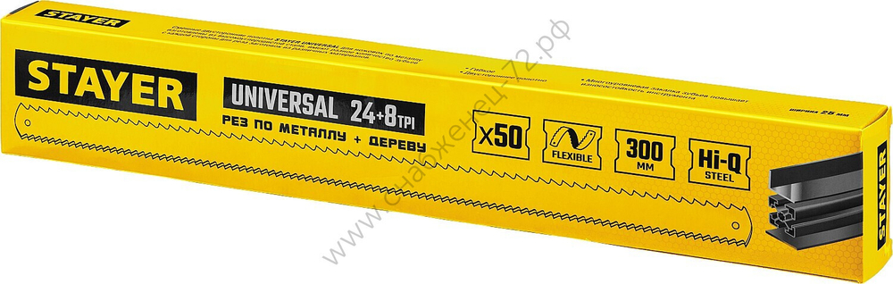 STAYER Universal 8+24 TPI, 25х300 мм, 1 шт, коробка 50 шт, Универсальное двустороннее широкое полотно по дереву и металлу (1591)