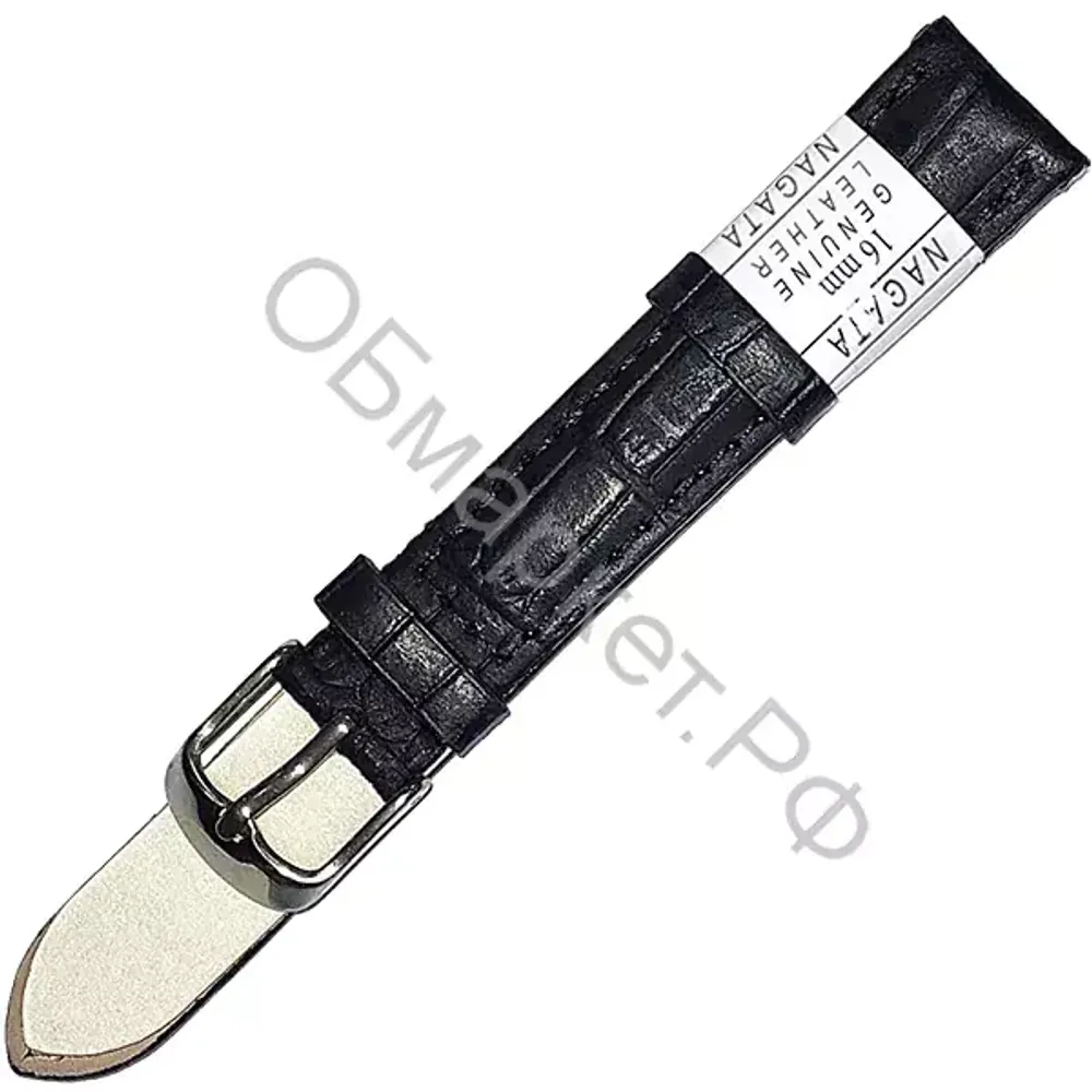 Ремешок для часов Nagata Leather 16мм, чёрный с тиснением