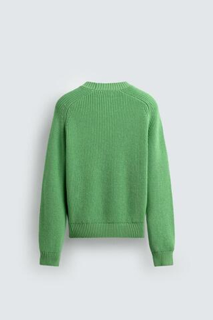 ZARA ДЖЕМПЕР ИЗ ХЛОПКА И КАШЕМИРА, ЗЕЛЕНЫЙ