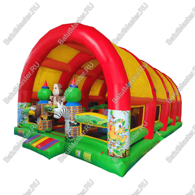 Коммерческий надувной батут "Зверята с крышей" 12*8*6 м