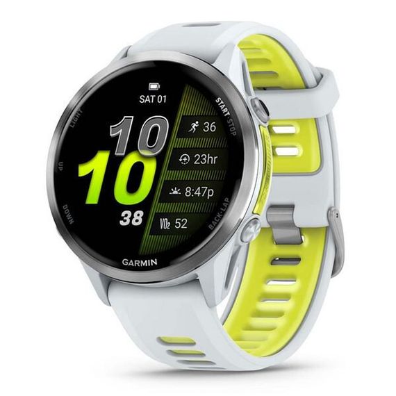 Garmin Forerunner 970 белые, титановый безель, с бело-зеленым ремешком