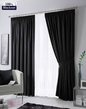 XL-Комплект штор Палермо Blackout 100% (чёрный) Канвас Блэкаут