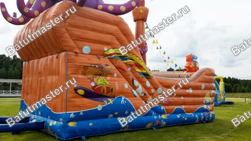 Коммерческий надувной батут "Корабль с осьминогом" 10*5*7 м