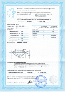 Бриллиант Кр-57 3.29 х 3.32 х 2.04 мм 1/5 0.14 ct