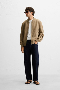 ZARA БОМБЕР ИЗ ИСКУССТВЕННОЙ ЗАМШИ, БЕЖЕВЫЙ