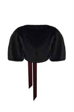 Укороченное болеро из эко-меха с бантом из сатина