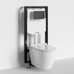 Унитаз подвесной WasserKRAFT Mindel 56TLT.010.ME.MB03.H002 безободковый, с инсталляцией Vils 56, с крышкой микролифт, белый/кнопка черный Soft Touch