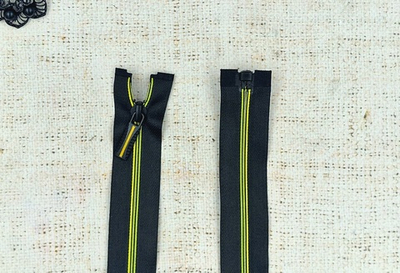 Молния потайная спираль, Т7, 77 см, чёрный с салатовым