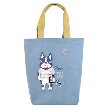 Сумка-шоппер с бульдогом Пауро на застежке-магнит, "AnimalMode", нежно-синяя, 24-7047-2, KUSUGURU