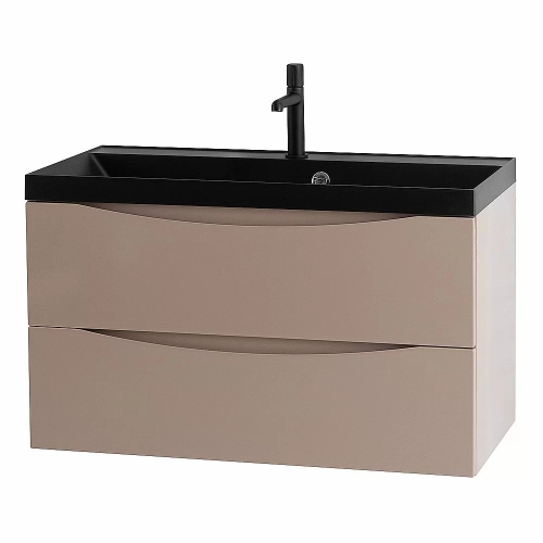 Тумба с раковиной Belbagno MARINO 80 капучино глянцевый/черная раковина