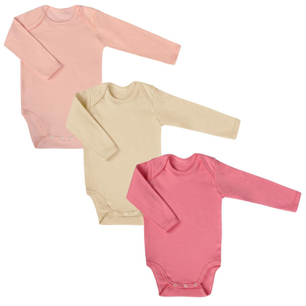 Набор боди длинный рукав без кнопки (3шт), р.р. 68, для девочки, цв в ассорт, (Аmoteks)