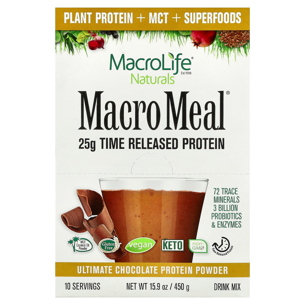 Macrolife Naturals, Macro Meal®, протеиновый порошок, со вкусом шоколада, 10 пакетиков по 45 г (1,6 унции)