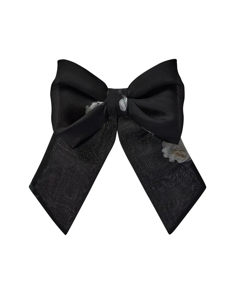 Mirella, заколка - бант из черного шифона с цветочным принтом