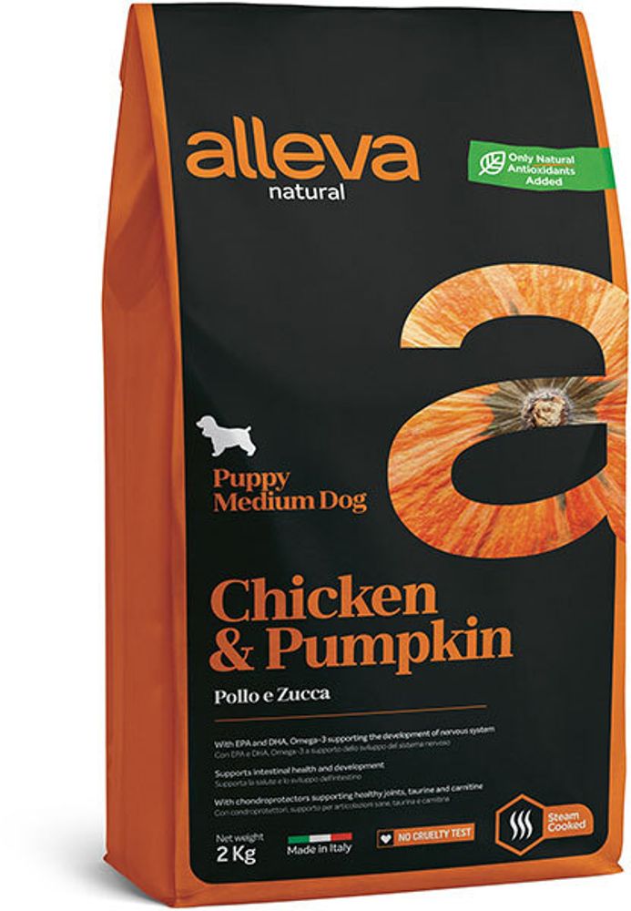 Alleva Natural Chicken &amp; Pumpkin Puppy Medium, сухой (12 кг)