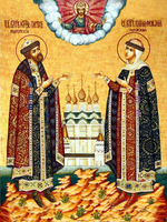 Икона под старину А5. Дерево, холст (святые мужи)