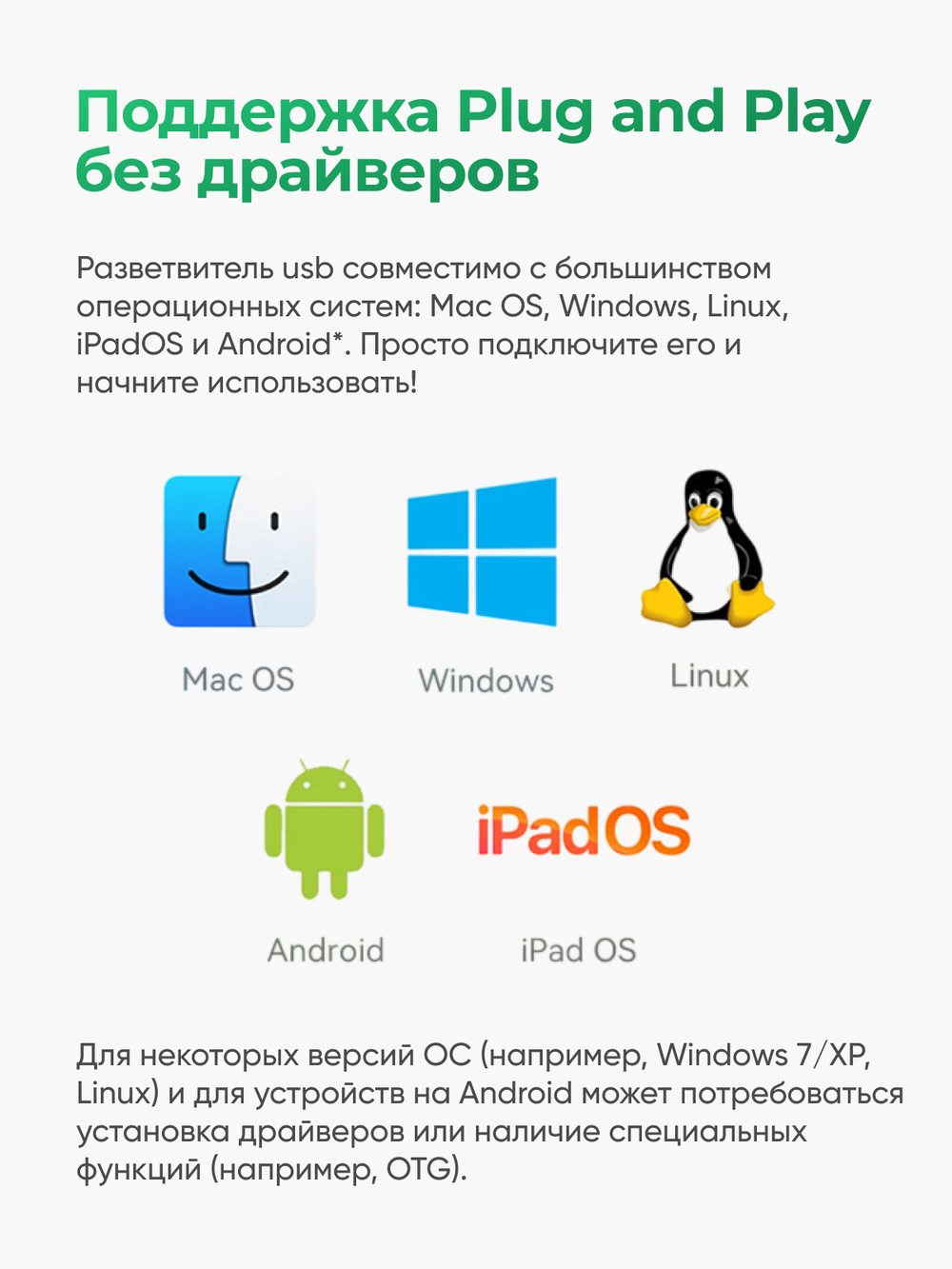 Type-C хаб VegGieg 4 порта | 3×USB 2.0 + 1×USB 3.0 | Питание Micro USB 5V/2A | Без драйверов