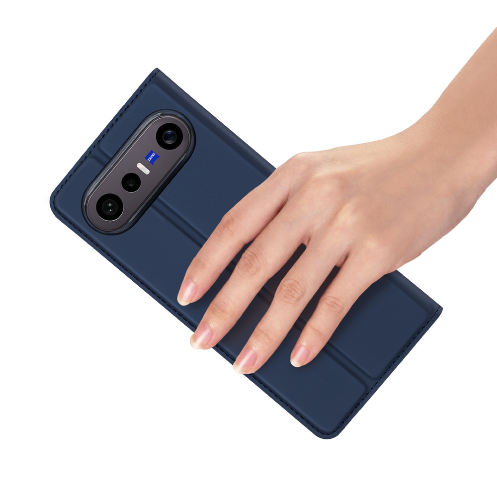 Чехол книжка из кожи синего цвета для Vivo X300 FE 5G (S50 Pro mini), серия Skin Pro Series от Dux Ducis