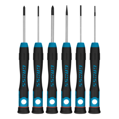 Набор отверток для точной механики, CrMo, двухкомпонентные рукоятки, 6 шт, пластиковый бокс Gross