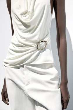 ZARA ДРАПИРОВАННЫЙ ТОП С ПРЯЖКОЙ, ЖЕЛТОВАТО-БЕЛЫЙ