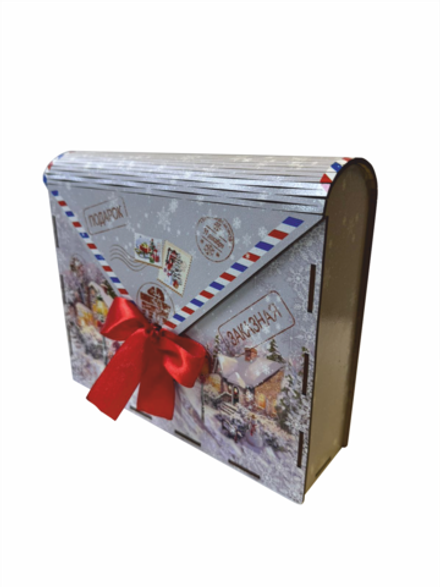 Деревянная Новогодняя упаковка,Конверт серый
