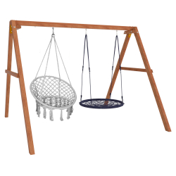 Деревянные качели с подвесными креслами в сером цвете и гнездом 100 см