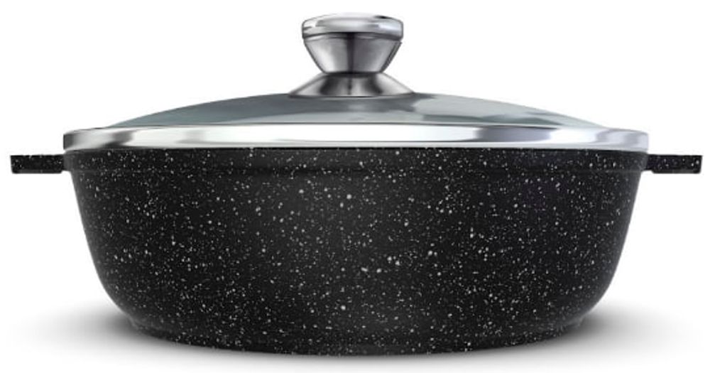 Жаровня алюминиевая антипригарная 4 л АП NEVA GRANITE, со стеклянной крышкой, высота стенки 85 мм