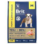 Корм для собак сухой BRIT PREMIUM с курицей для щенков "Dog Puppy and Junior Medium", 3кг