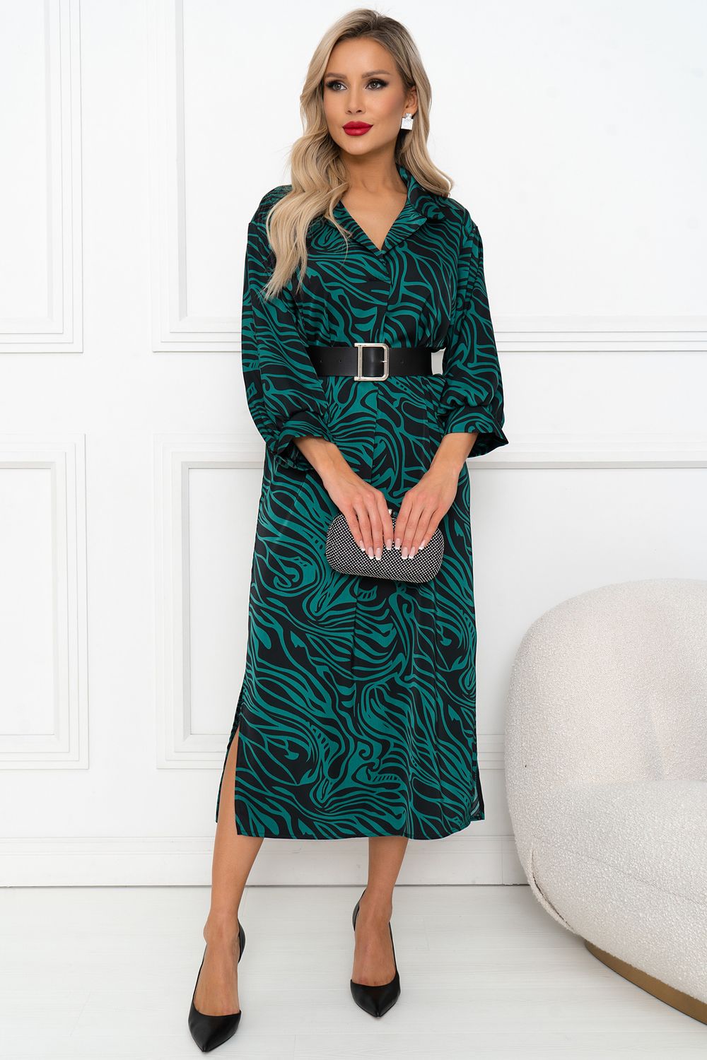Платье Делиса (малахит/принт) Р11-1191/5 Nikol (Акция)