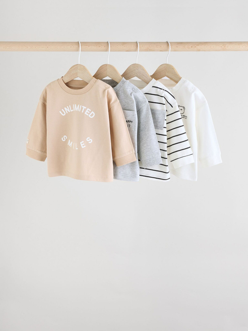 Лонгслив для малышей Next E48-162, 3 шт., Бежевый, Белый, Серый