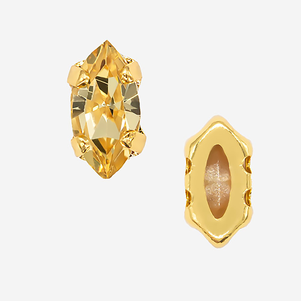 Кристалл Маркиз (Marquise Fancy Stone) в цапах, оттенок "Светлый Топаз"/"Light Topaz", 8*4мм, позолота