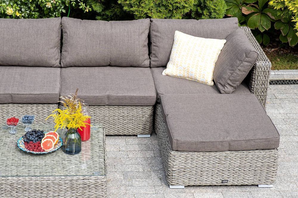 "Лунго" плетеная оттоманка с подушкой (гиацинт), цвет серый