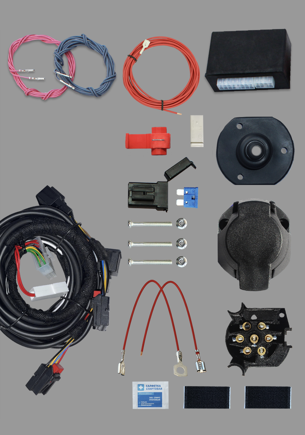 Комплект штатной электрики для фаркопа 7-pin Skoda Kodiaq 2016-2023 (штатные колодки 5-pin) с блоком 7.2 (premium) - КонцептАвто KA SC 72 102 204