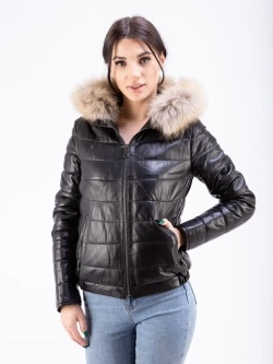 Куртка женская из натуральной кожи с капюшоном Турция