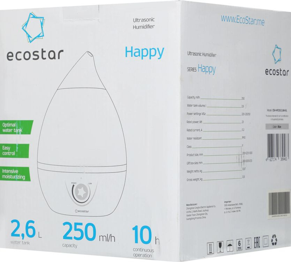 Увлажнитель воздуха ультразвуковой ECOSTAR ESH-HP250/2,6M-BL,  2.6л,  голубой/белый