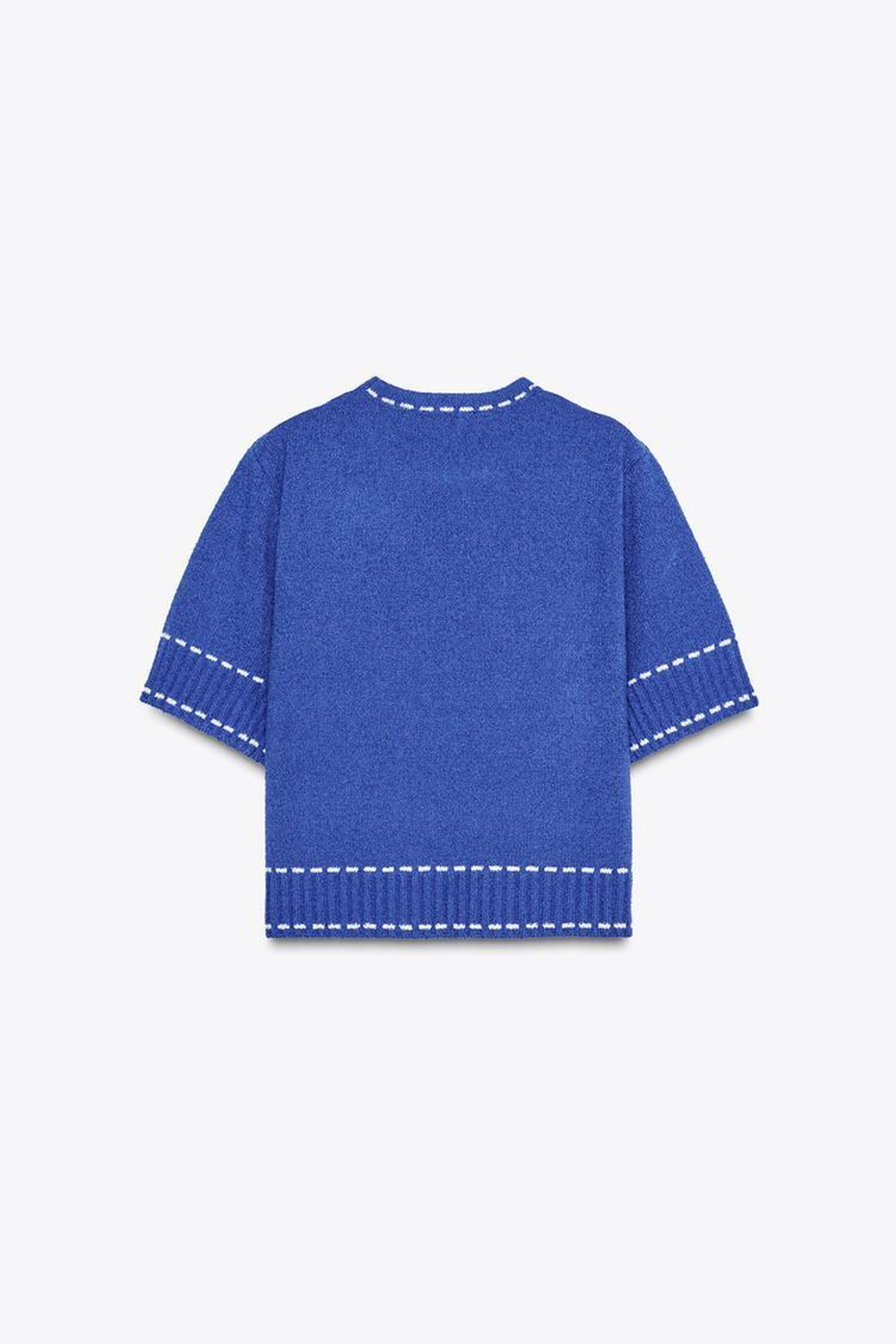 ZARA ТРИКОТАЖНЫЙ ТОП С ДЕКОРАТИВНОЙ СТРОЧКОЙ, ЯРКО-СИНИЙ