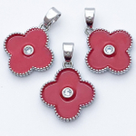 Подвеска Клевер, цвет серебро+красный, размер 16*14 мм, цена за 1 шт